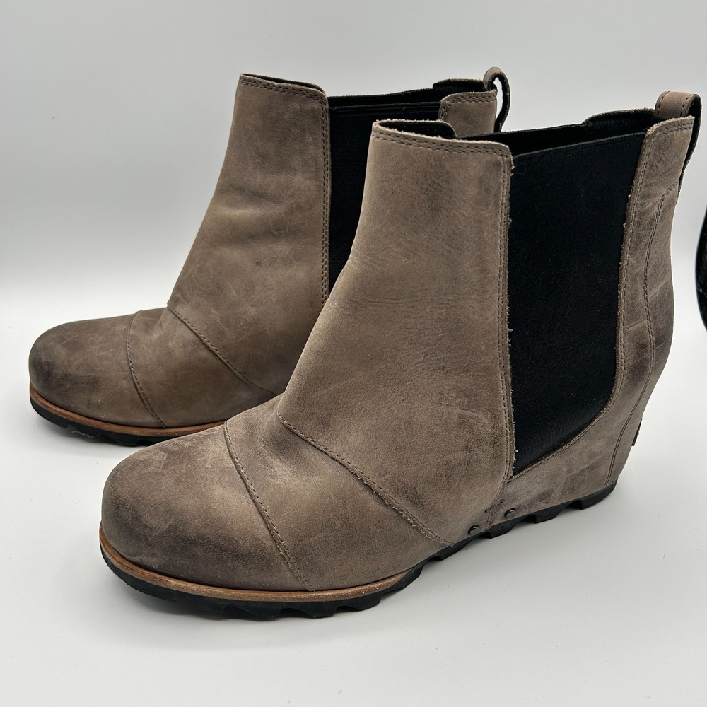 Sorel Lea Joan of Arctic Boots 11 EU42 Gray Leather Hidden Wedge Ankle Booties